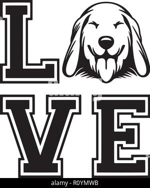 Il Golden Retriever cane di razza isolato di testa Pedigree Pet ritratto sorride felice Faccia da cucciolo animale illustrazione Cartoon ritratto Arte Grafica Design carino Illustrazione Vettoriale