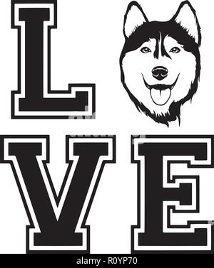 Siberian Husky Pedigree cane di razza testa Pet isolato ritratto sorride felice Faccia da cucciolo animale illustrazione Cartoon ritratto Arte Grafica Design carino Illustrazione Vettoriale