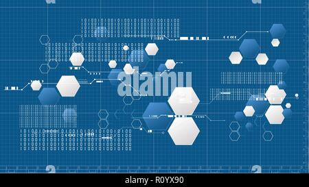 Tecnologia astratta esagonale piattaforma blueprint background design vettoriali Illustrazione Vettoriale