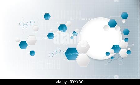 Abstract tecnologico tecnica digitale esagonale template vettoriale di background design Illustrazione Vettoriale