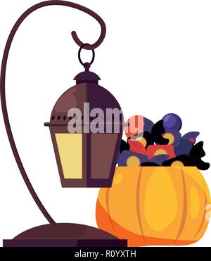 halloween zucca caramelle e lampada partito vettore illustrazione Illustrazione Vettoriale