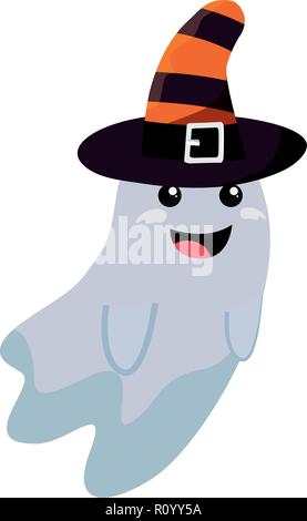 Halloween ghost con witch hat illustrazione vettoriale Illustrazione Vettoriale