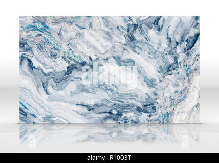 Blue Marble tile in piedi su uno sfondo bianco con riflessi e ombre. Texture per design. 2D'illustrazione. Bellezze naturali Foto Stock