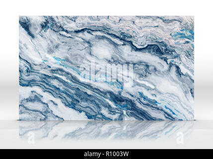 Blue Marble tile in piedi su uno sfondo bianco con riflessi e ombre. Texture per design. 2D'illustrazione. Bellezze naturali Foto Stock