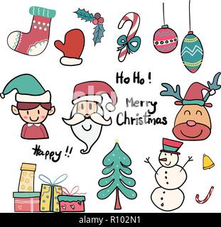 Raccolta di simpatici Doodle Icona di Natale Illustrazione Vettoriale