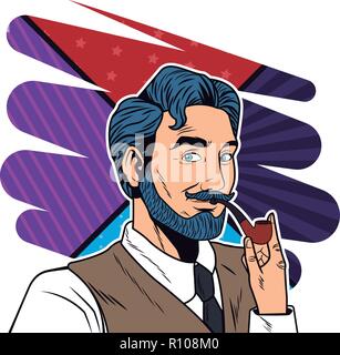 La pop art uomo faccia Illustrazione Vettoriale