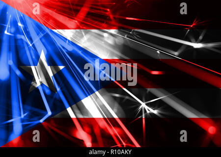 Puerto Rico shining fuochi d'artificio flag di spumanti. Nuovo anno 2019 e Natale lucido futuristico concetto di partito bandiera Foto Stock