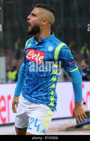 Napoli, Italia. 6 Nov, 2018. Napoli, Campania, Italia, 2018-11-06, la UEFA Champions league SSC Napoli - Parigi Saint Germain in immagini celebrazioni obiettivo Lorenzo Insigne Credito: Fabio Sasso/Pacific Press/Alamy Live News Foto Stock