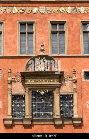 Municipio della Città Vecchia con la capitale del regno iscrizione, Praga Foto Stock