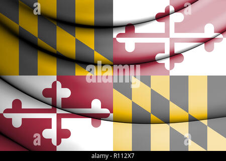 3D Bandiera dello stato del Maryland, Stati Uniti d'America. 3D'illustrazione. Foto Stock