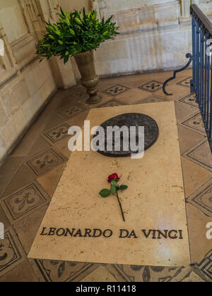 Leonardo Da Vinci tomba in Chateau d'Amboise Foto Stock