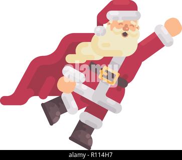 Flying Santa Claus in un supereroe cape. Carattere di Natale illustrazione piatta Illustrazione Vettoriale