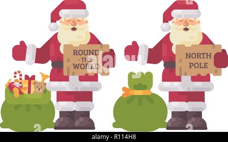 Santa Claus autostop la notte di Natale. Vacanze Piana di carattere illustrativo Foto Stock