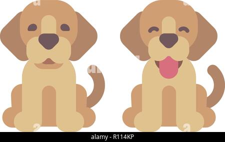 Due cuccioli felici illustrazione piana. Simpatici animali domestici icone Illustrazione Vettoriale