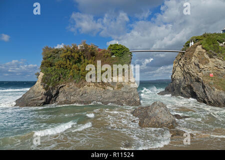 Casa in mare, Towan Beach, Newquay Cornwall, Inghilterra, Gran Bretagna Foto Stock