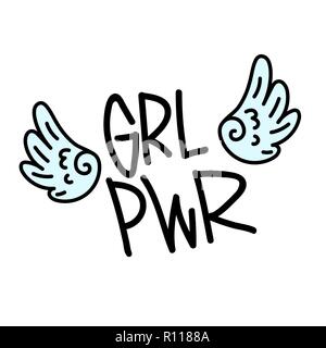 GRL PWR breve citazione. Girl Power simpatico disegno a mano illustrazione Illustrazione Vettoriale