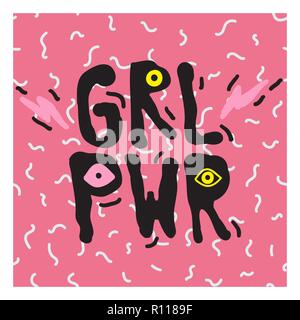 GRL PWR breve citazione. Girl Power simpatico disegno a mano illustrazione Illustrazione Vettoriale