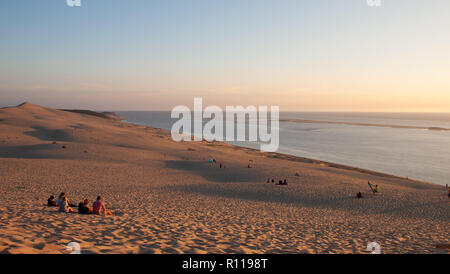 Bella estate tramonto sulla duna di Pilat, landes, francia Foto Stock