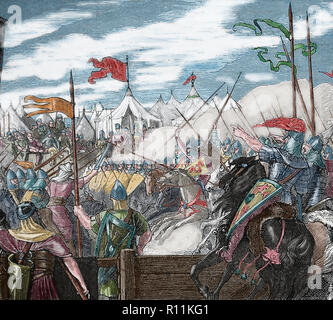 Accampamento militare. Carloringian Impero. Ix secolo. Torneo. Incisione di germanio,1882. Foto Stock