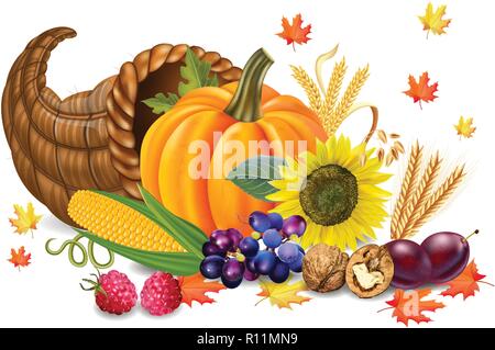 La raccolta autunnale realistica del vettore. La zucca e semi di girasole. Autunno 3d dettagliata illustrazione dei simboli Illustrazione Vettoriale