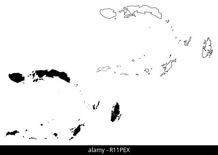 Maluku (suddivisioni di Indonesia, Province di Indonesia) mappa illustrazione vettoriale, scribble schizzo Molucche mappa Illustrazione Vettoriale