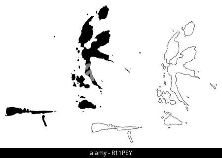 Regione del Nord delle Molucche (suddivisioni di Indonesia, Province di Indonesia) mappa illustrazione vettoriale, scribble schizzo Maluku Utara mappa Illustrazione Vettoriale