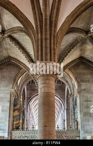 Cattedrale di Hereford, Regno Unito. Colonna di pietra nella cappella della Madonna Foto Stock