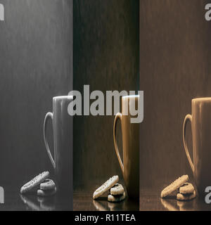 Collage di caffè con biscotti marrone scuro texture di sfondo, cappuccino cappuccino Foto Stock