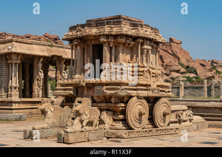 Carro di pietra, Vitthala tempio, Hampi, Karnataka, India Foto Stock