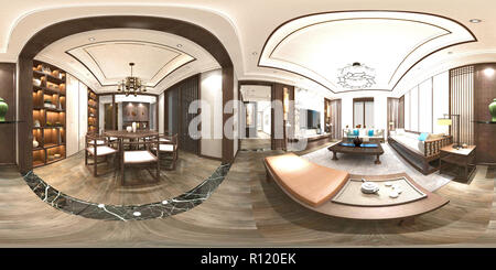 3D render 360 gradi soggiorno e sala da pranzo Foto Stock