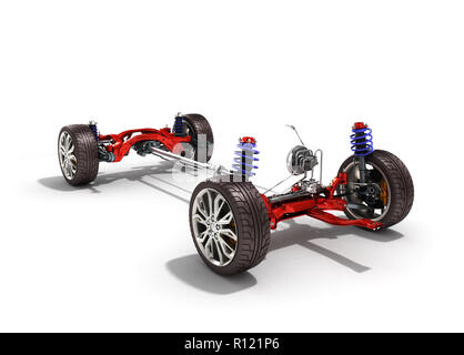 Sospensione auto separatamente dalla vettura isolato su bianco 3d illustrazione Foto Stock