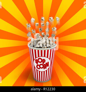 Il Popcorn in un rosso striato mosche di vetro 3D render Foto Stock
