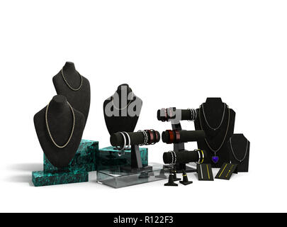 Stand per gioielli in gioielli casi di visualizzazione 3D rendering su bianco Foto Stock