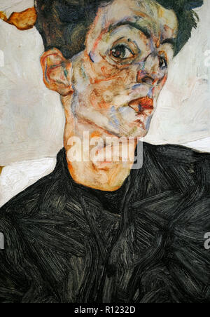 Egon Schiele (Tulln, 1890-Vienna, 1918). Austriaco pittore espressionista. Self-portrait cinese con impianto di Lanterna, 1912. 32,4 x 40,2 cm. Dettaglio. Olio e guazzi a bordo. Museo Leopold. Vienna, Austria. Foto Stock