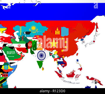 Asia mappa - altamente dettagliate in 3D illustrazione in bianco Foto Stock