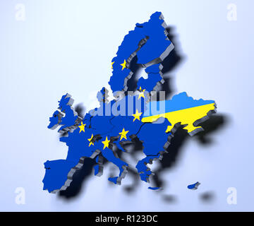 Unione europea Mappa politico immagine 3D rappresentata Foto Stock