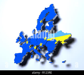 Unione europea Mappa politico immagine 3D rappresentata sul gradiente Foto Stock