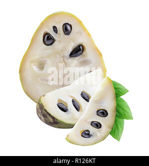 Raccolta di cherimoyas (zucchero apple) isolato su sfondo bianco con ombra. Percorso di clipping. Foto Stock