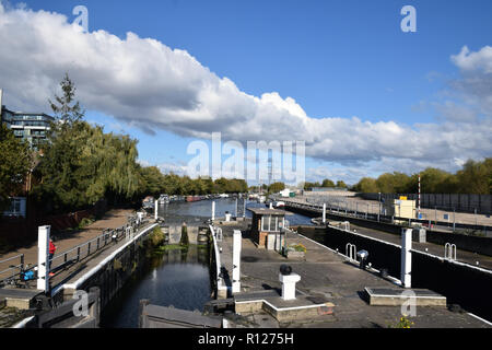 Fiume Lea navigazione, Tottenham Hale, North London UK Ottobre 2018 Foto Stock