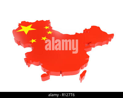 3D render della Cina ai limiti di norma con la bandiera nazionale di colori su sfondo bianco Foto Stock