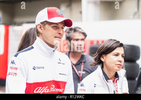 Sao Paulo, Brasile. 8 Nov 2018. Il driver Marcus Ericsson, Swe, ALFA ROMEO Sauber F1 Team, durante il 2018 il brasiliano di Formula 1 Grand Prix tenutosi presso l'Autodromo di Interlagos in São Paulo, SP. (Foto: Victor Eleutério/Fotoarena) Credito: Foto Arena LTDA/Alamy Live News Foto Stock