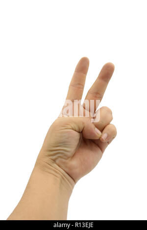 Mano su isolati su sfondo bianco.Questo aveva tracciato di ritaglio Foto Stock