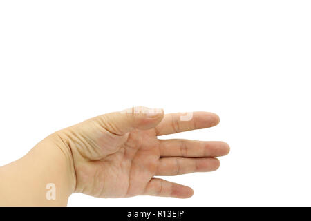 Mano su isolati su sfondo bianco.Questo aveva tracciato di ritaglio Foto Stock