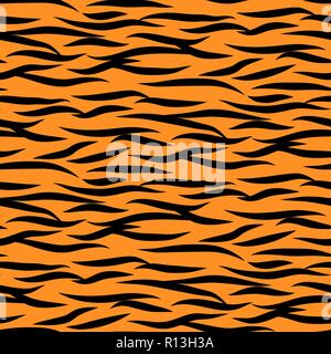 Tiger stripes seamless pattern vettoriali in bianco e nero e sfondo arancione stampa. Illustrazione Vettoriale