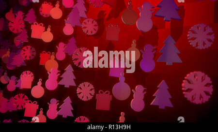 Una festosa 3d illustrazione di Natale figure in legno slanciata e vorticoso attorno in viola e violetta sfondo. Essi creano l'atmosfera di happine Foto Stock