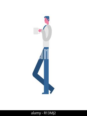 Lavoratore di ufficio bere il caffè. Addetto di bere il tè. Pausa pranzo. Ufficio di routine della vita Illustrazione Vettoriale