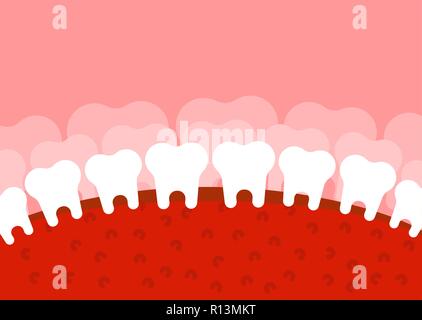 Paesaggio dentale. Denti e la lingua. La Bocca e il dente. Fantastico terreno. Illustrazione Vettoriale