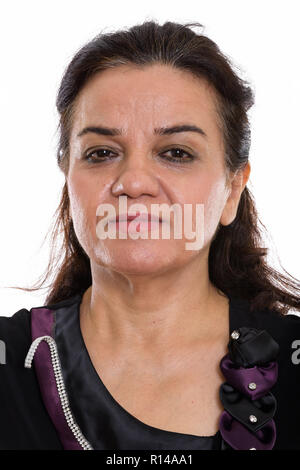 La faccia di matura persiano di donna con capelli legati Foto Stock