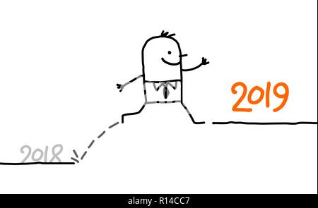 Cartoon Businessman Jumping al 2019 anno Illustrazione Vettoriale