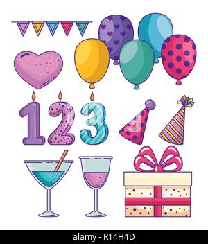 Impostare buon compleanno decorazione per celebrare holiday Illustrazione Vettoriale